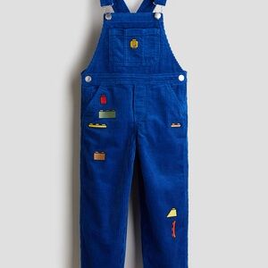 Corduroy Lego Blue Overalls with Embroidered Designs